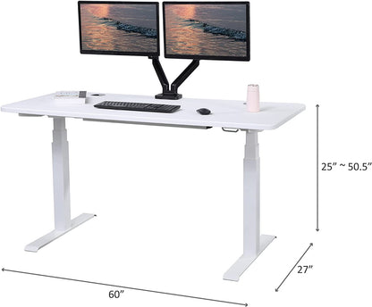 Elite K Series 60" X 27" Electric Height Adjustable Standing Desk with LED Memory Controller (60” X 27” Rectangular Top, White)