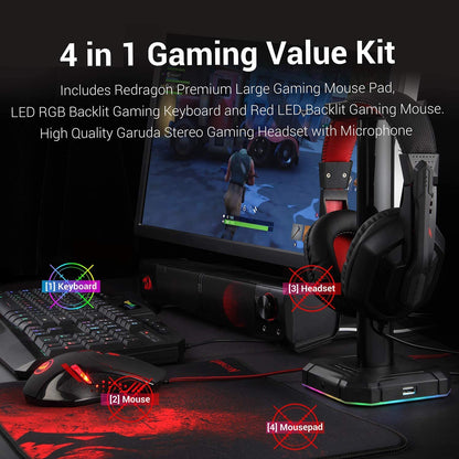 S101 Wired RGB Backlit Gaming Keyboard and Mouse Pad, Gaming Headset Combo All in 1 PC Gamer Bundle for Windows PC – (Black)