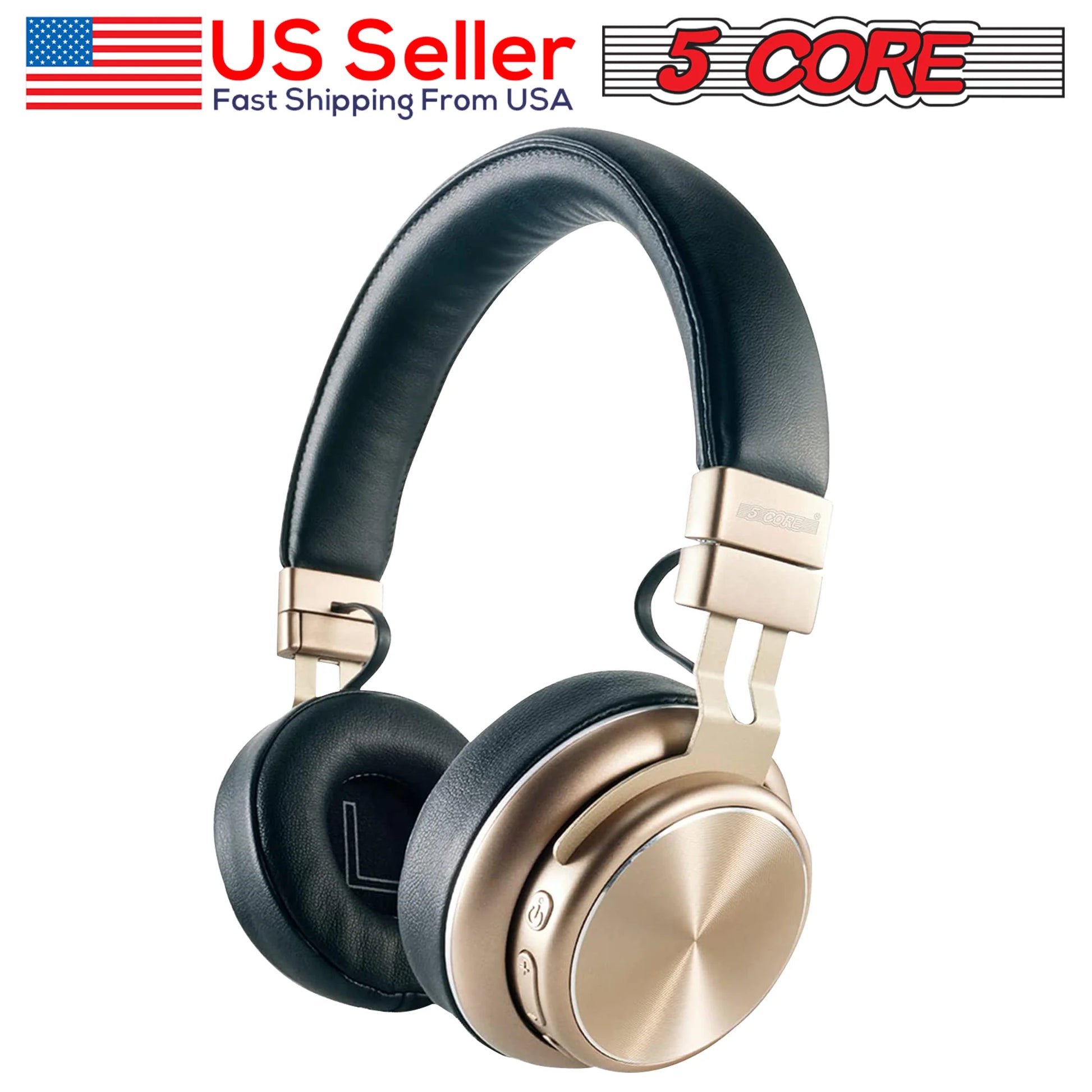 5 Core Bluetooth Headphones Gold Color| Premium over Ear Bluetooth Headset| Hifi Stereo Foldable Lightweight Headset, Deep Bass | Headphones for Travel Smartphone Computer Laptop- HEADPHONE 13 G